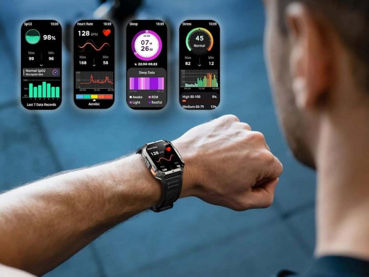 smartwatch attorno a braccio di uomo, 4 quadrant con funzionalità smartwatch