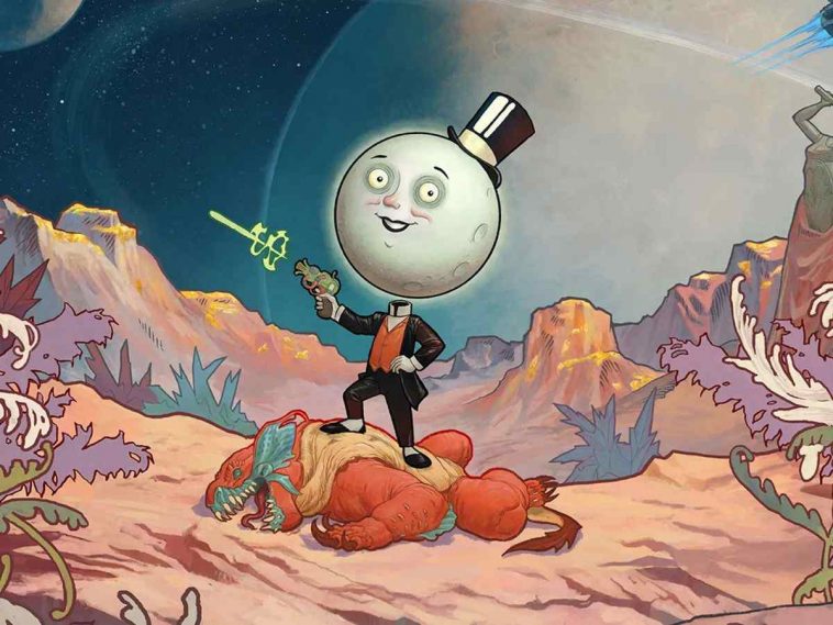 the outer worlds 2 key art con uomo luna su una creatura morta