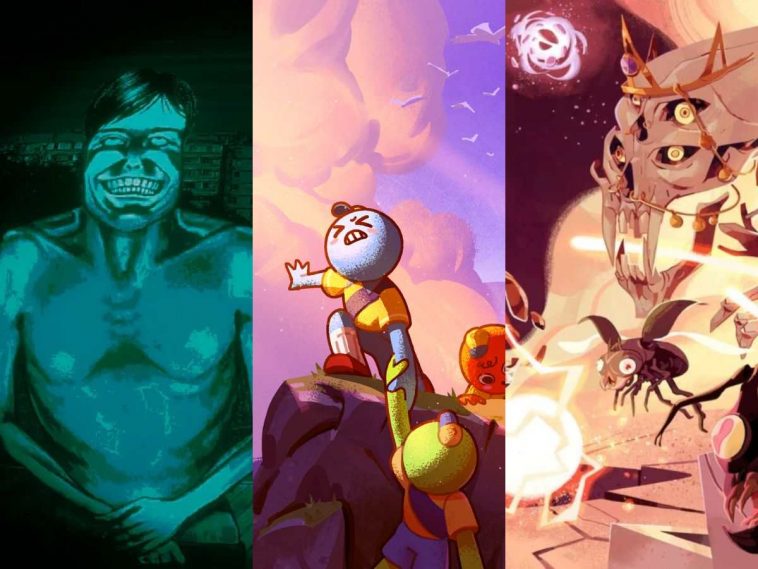 collage di tre immagini verticali affiancate di no, i'm not a human, peak e ball x pit