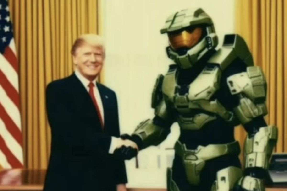 trump strnge la mano a master chief