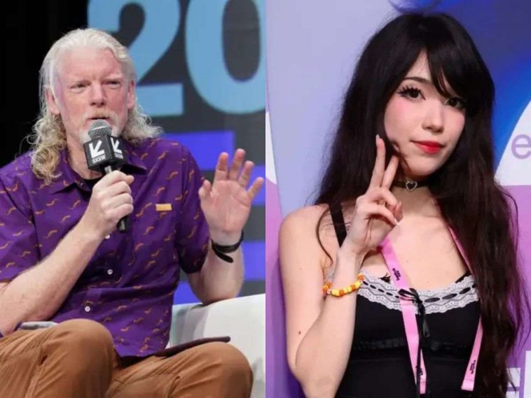 a sinistra dan clancy con capelli lunghi grigi e microfono, a destra Emiru ragazza con capelli neri che fa segno di vittori con le dita