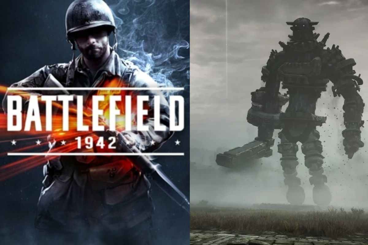 a sinistra soldato con fuciel della seconda guerra mondiale, fumo, scritta battlefiled 1942