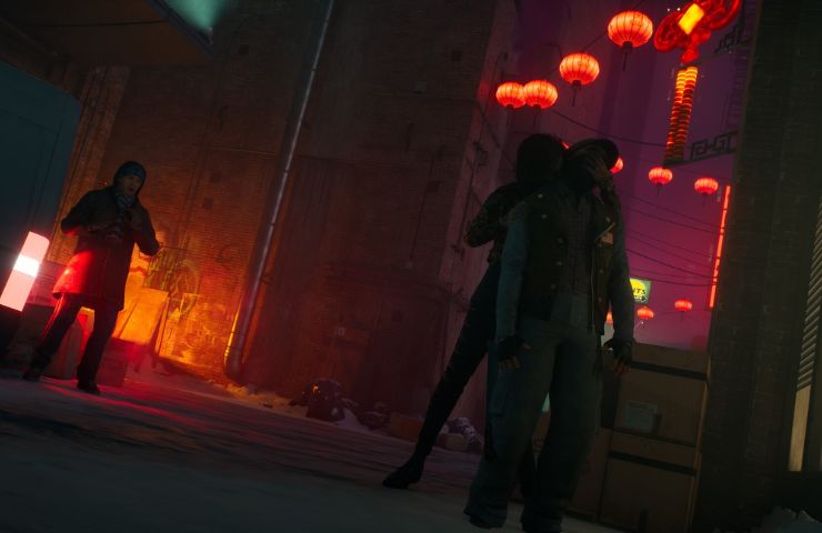 screenshot di vampire the masquerade bloodlines 2 con persona che attacca alle spalle un nemico