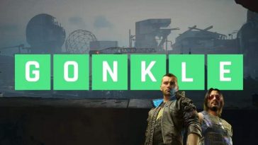 scritta gonkle, personaggio con capelli lunghi e occhiali da sole, personaggio con capelli corto e giubotto