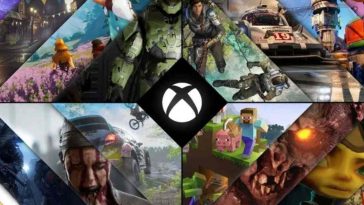 immagine presentazione xbox studios con immagini di giochi e logo xbox al centro