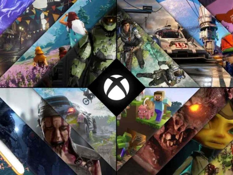 immagine presentazione xbox studios con immagini di giochi e logo xbox al centro