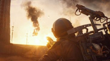 personaggio di arc raiders di spalle che spara