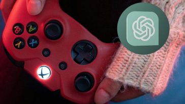 Un controller rosso di un videogame e, in evidenza, il logo di ChatGPT
