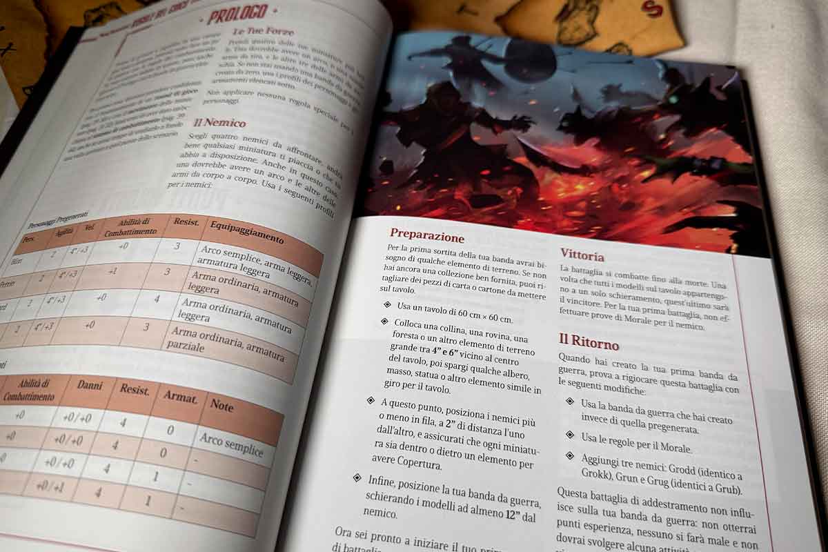 Il manuale aperto sulle pagine del prologo dell'avventura