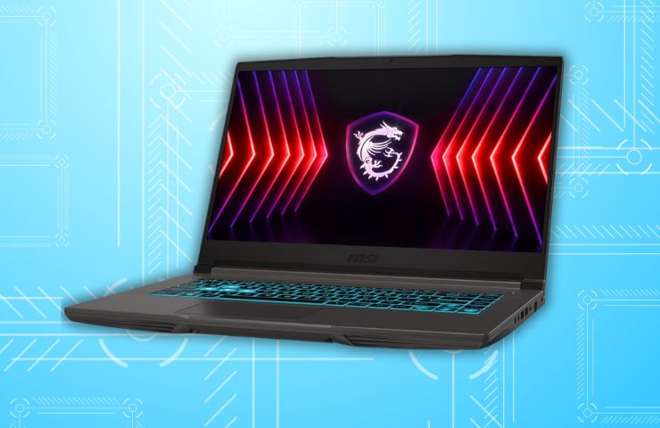 notebook MSI Thin 15 su sfondo azzurro