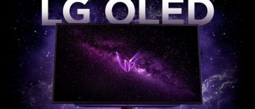LG ultragear OLED monitor con sfondo viola