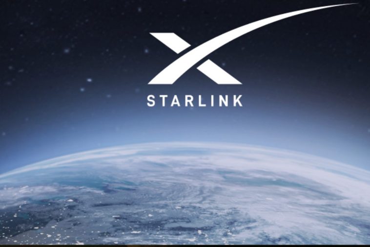 Il logo di Starlink in orbita sopra la Terra