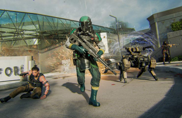 call of duty black ops 7 screenshot con persona in mimetica che imbraccia un fucile e corre