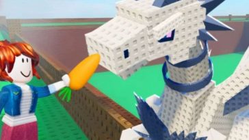 build a zoo screenshot con personaggio che dà una carota a un drago