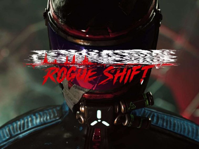 pilota con casco, scritta carmageddon rogue shift