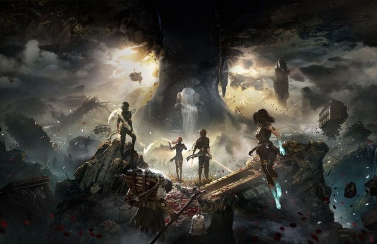 Clair Obscur Expedition 33 key art con personaggi davanti al monolito