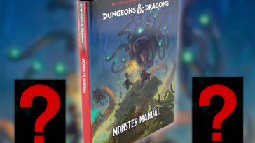 manuale dei mostri con disegno mostro con tentacoli, ai lati du icone d libri oscurate con punto interrogativo