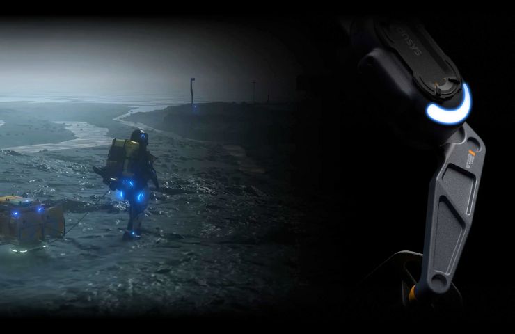 screenshot di death stranding 2 con dettaglio sull'esoscheletro