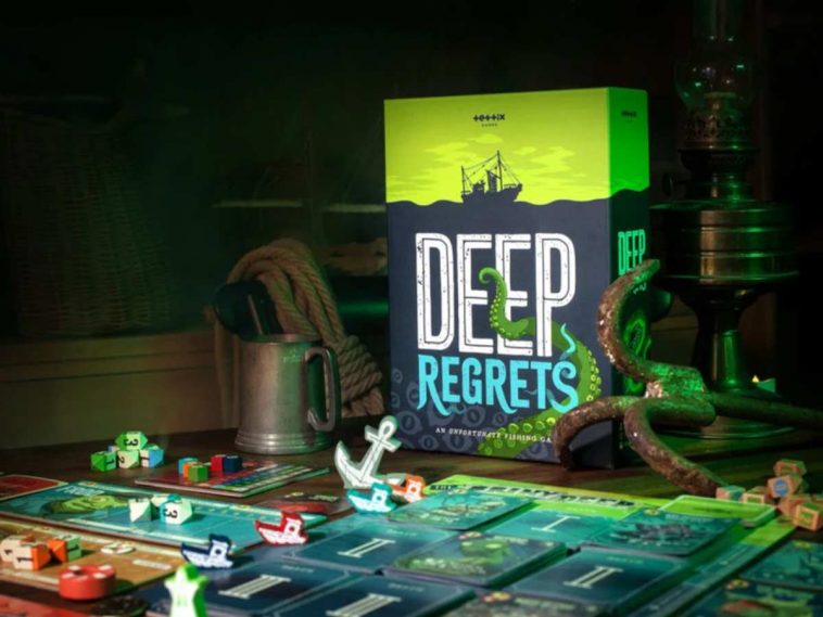 Scatola ed elementi del gioco da tavolo Deep Regrets
