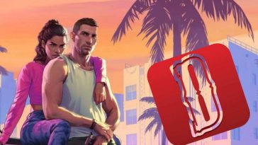 key art con personaggi di GTA 6 e logo di Devolver Digital