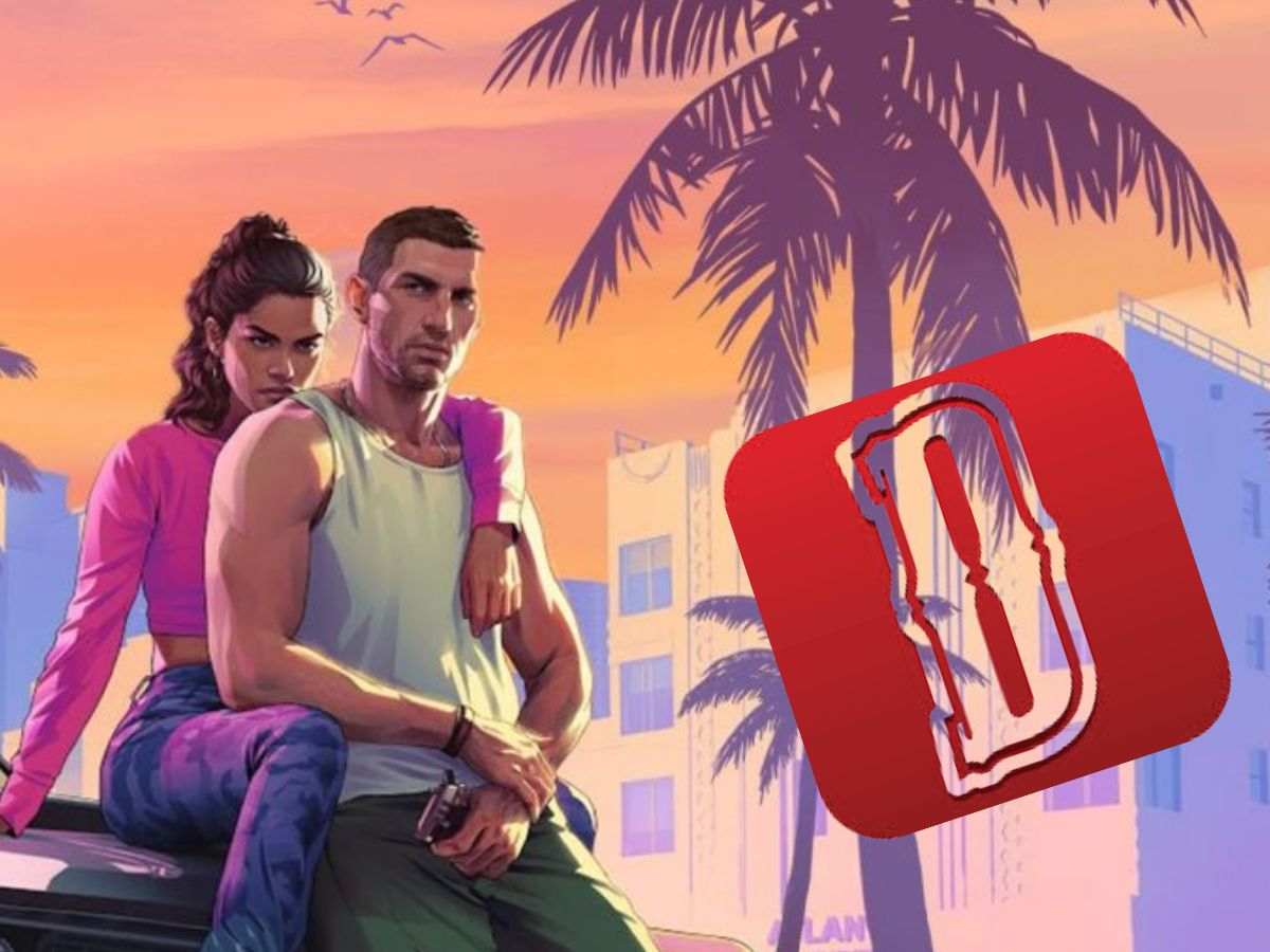key art con personaggi di GTA 6 e logo di Devolver Digital