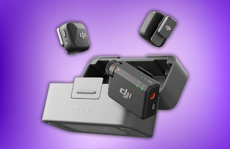 microfono DJI Mic Mini su sfondo viola