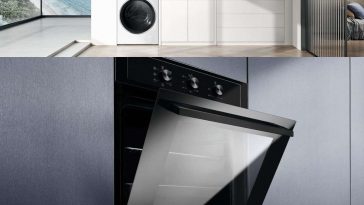 immagine diva a metà con foto orizzontale di cucina con lavatrice e sotto forno electrolux aperto