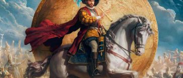 key art di Europa Universalis con personaggio sul cavallo e dietro un mappamondo