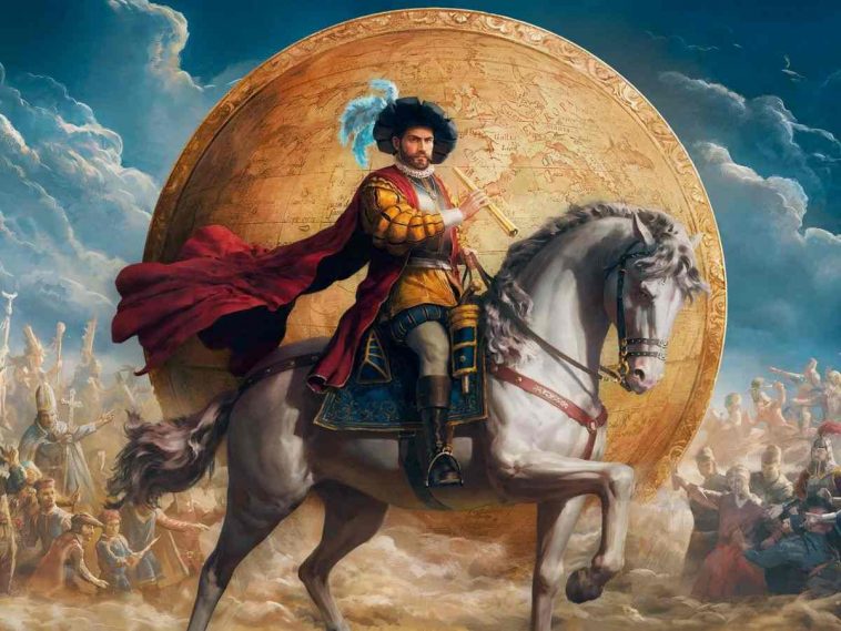 key art di Europa Universalis con personaggio sul cavallo e dietro un mappamondo