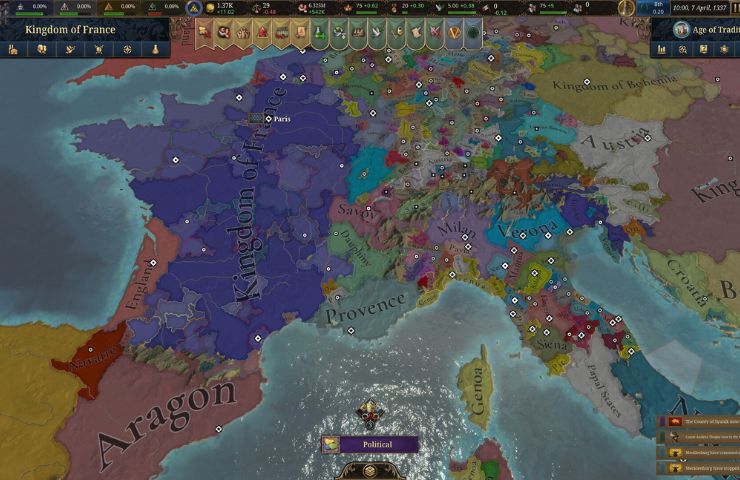 screenshot di europa universalis v con italia e nord europa