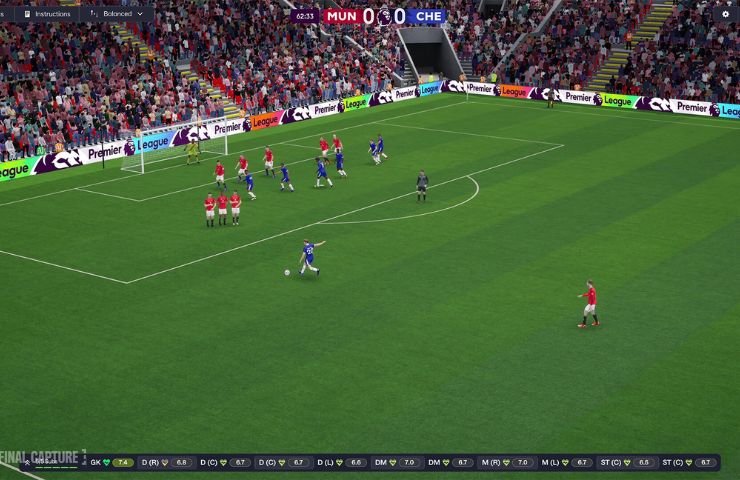 screenshot di Football Manager 26 con partita di calcio