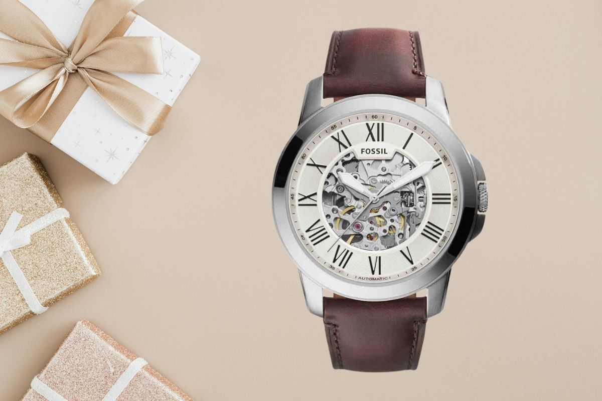 orologio fossil acciaio con cinturino in pelle, pacchi regalo rosa