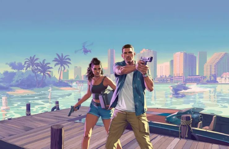 key art di GTA 6 con protagonisti sul molo