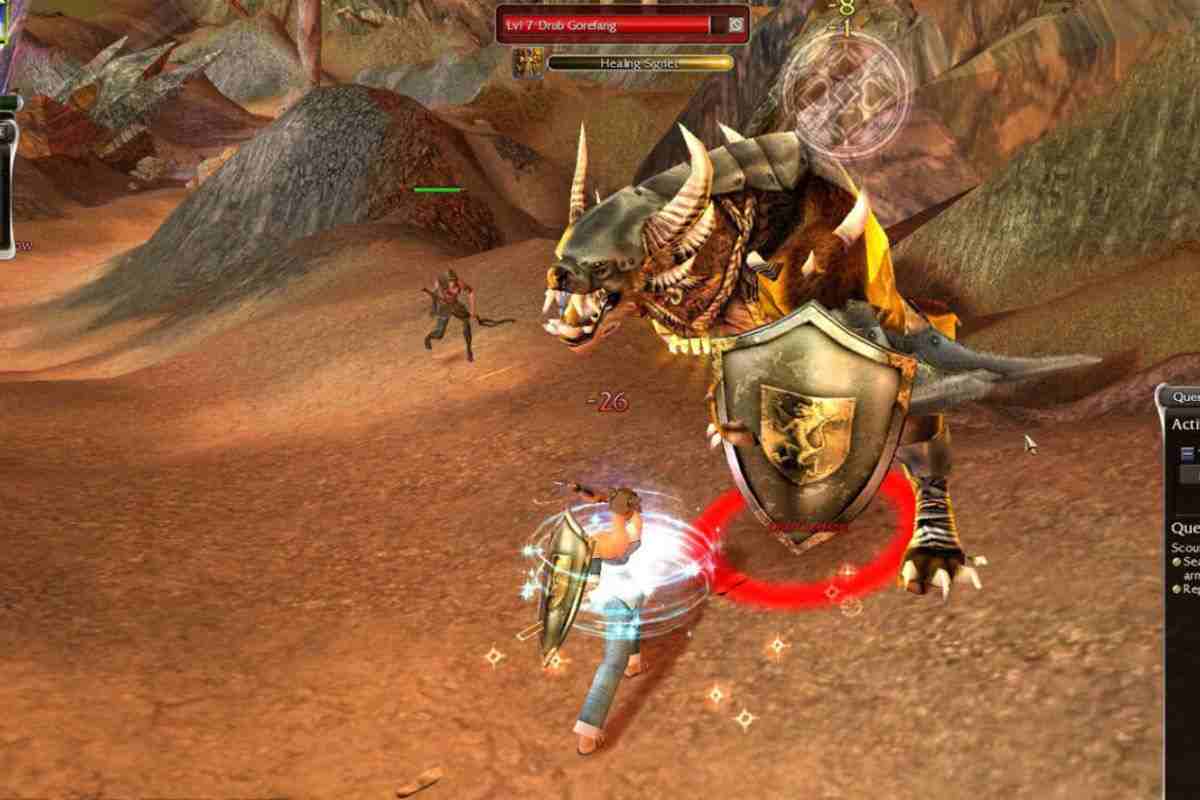 dragon con scudo che lotta con guerriero