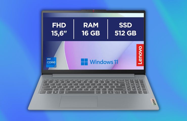 Lenovo notebook idea pad slim 3 su sfondo blu