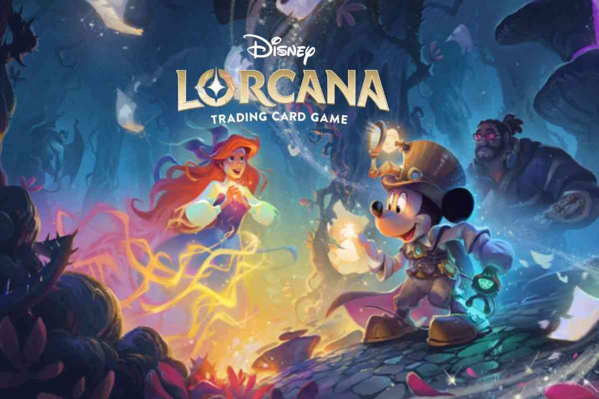 topolino, ariel sirenetta, ambientazione magica, scritta Disney Lorcana