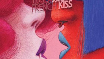 Manifesto Lucca Comics & Games 2025 con due personaggi che si baciano per il tema French Kiss