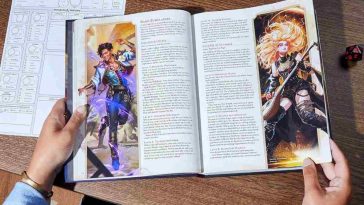 vista dall'alto del manuale del giocatore dungeons and dragons aperto