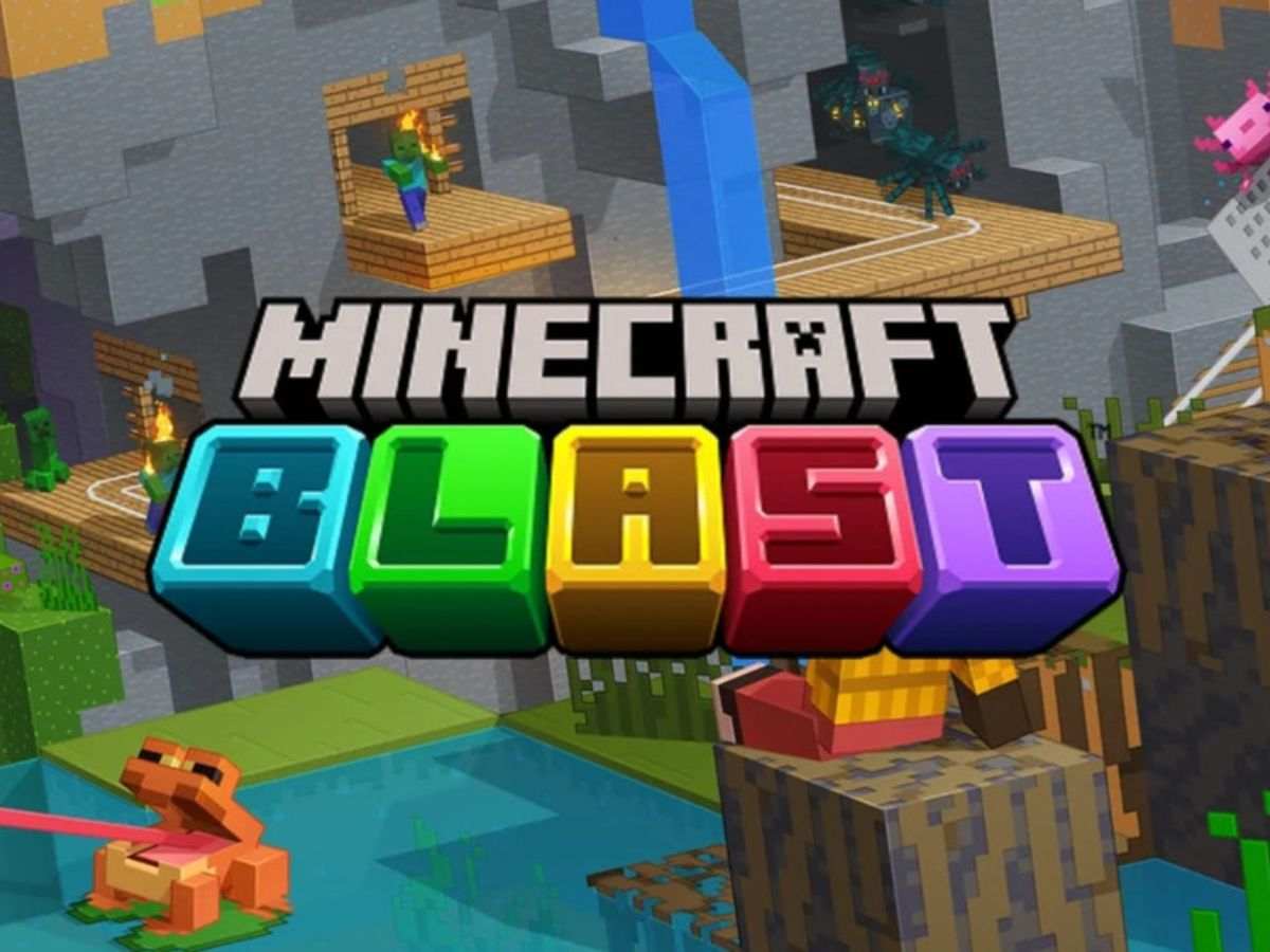 logo minecraft Blast con dietro immagini di Minecraft