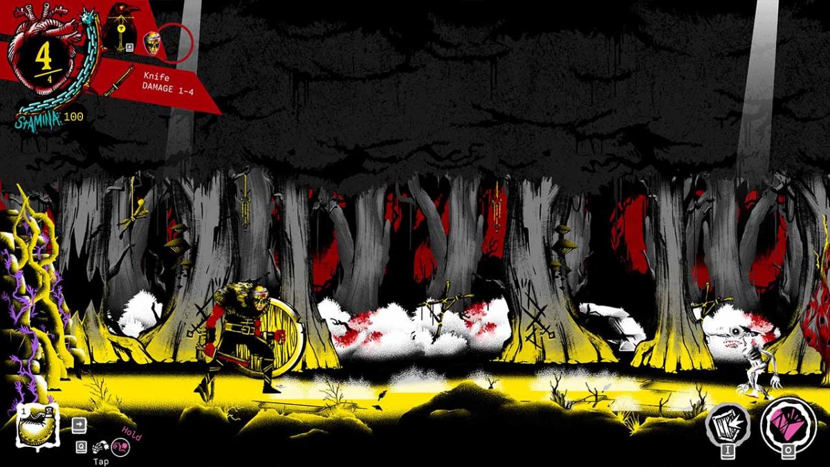 Stanza di un dungeon a scorrimento orizzontale di MÖRK BORG Heresy Supreme