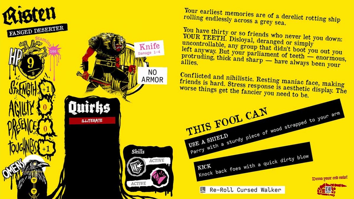 Creazione del personaggio in MÖRK BORG Heresy Supreme.