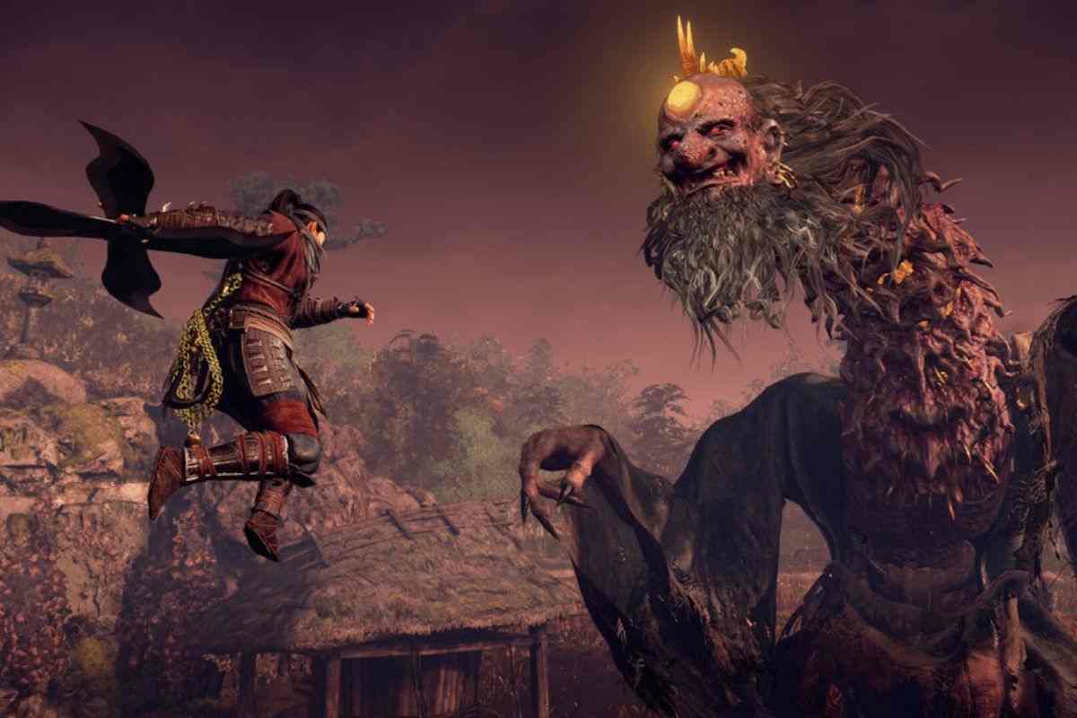 ninja salta verso mostro con faccia umana