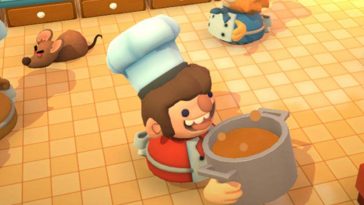 screenshot di Overcooked con personaggio in primo piano con pentola in mano