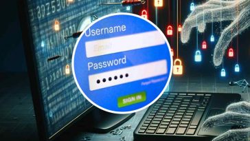 Accesso a un sito con Username e Password e, in backgroud, un'illustrazione di un hacker digitale al computer