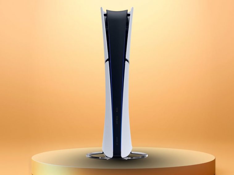 playstation 5 digital edition su un piedistallo dorato