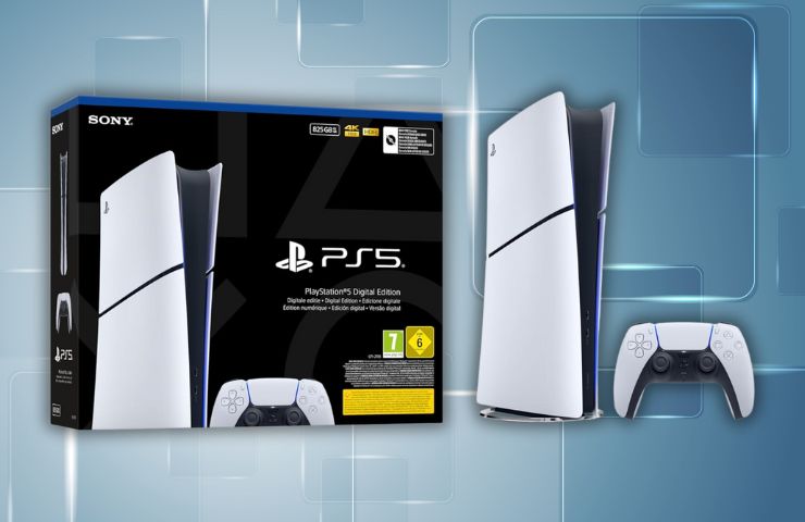 PlayStation 5 digital edition su sfondo azzurro