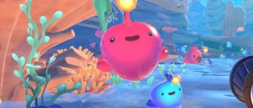 screenshot di slime rancher con slime sorridente che saltella