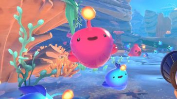 screenshot di slime rancher con slime sorridente che saltella