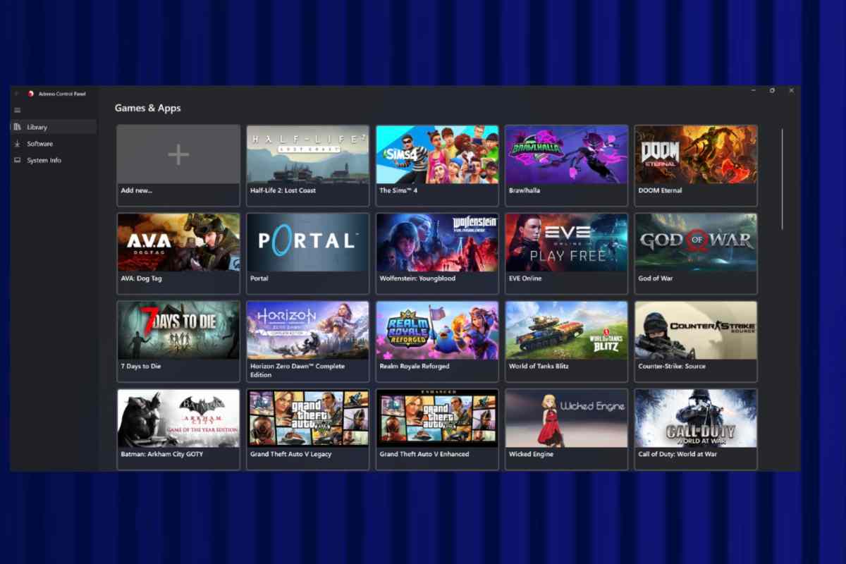 Il pannello Snapdragon Control con vari giochi