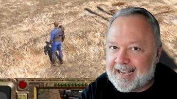 primo piano di tim cain con sullo sfondo il primo fallout